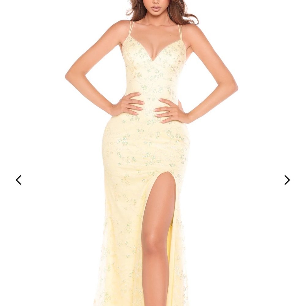 Chic Light Yellow Floral Sequin Long Formal Dress